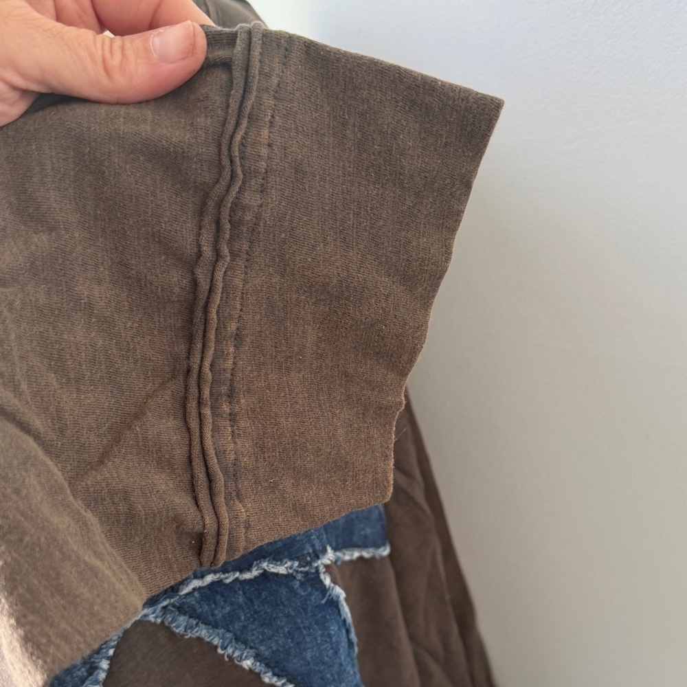 Blue Velvet XL Brown Long Sleeve Top with Distressed Denim Bow Detail w/ pockets - Picture 3 of 10